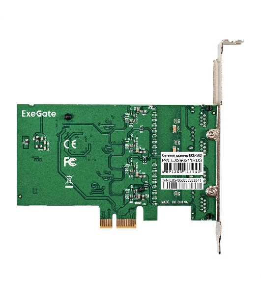 Сетевой адаптер ExeGate EXE-564 (PCI-E x1 v2.0, 4xRJ45, UTP 10/100/1000Mbps, Realtek Chipset RTL8111H+ASM1184e)