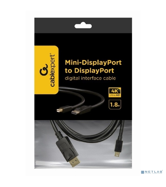 Кабель miniDP<->DP Cablexpert CCP-mDP2-6, 20M/20M, v.1.2, 4K, 1.8м, черный, позол.разъемы, пакет