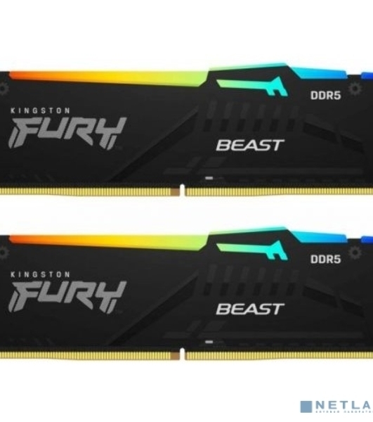 Оперативная память Kingston Fury Beast, DDR5, 64GB (2x32GB), 5600MHz, CL40, DIMM, с радиатором, RGB, черный