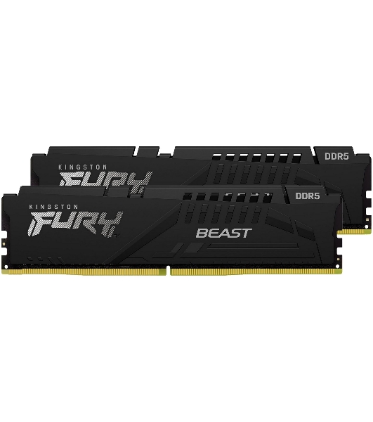 Оперативная память Kingston Fury Beast, DDR5, 32GB (2x16GB), 5200MHz, CL40, DIMM, радиатор, черный
