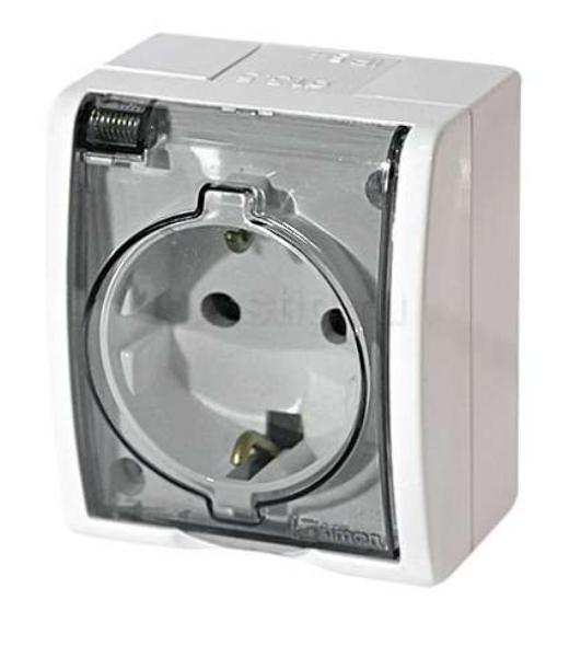 Розетка 1-м ОП Simon15 с защ. крышкой с заземл. IP54 белый Simon 1594445-030