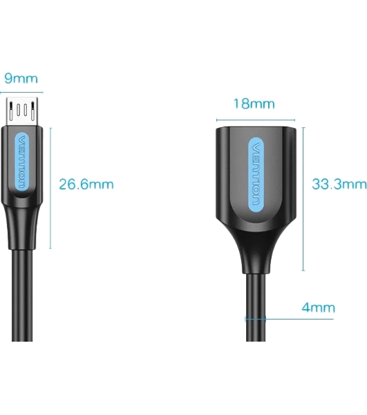Адаптер переходник Vention OTG USB 2.0 AF/micro B 5pin - 0.15м