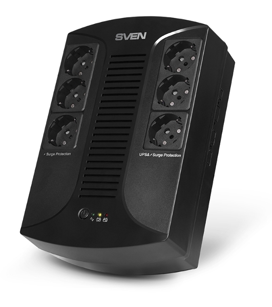 Источник бесперебойного питания SVEN UP-L1000E 1000VA/500W (6 розеток: 3х UPS/сетевой фильтр+3 x сетевой фильтр)