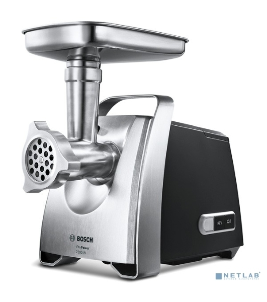 Мясорубка электрическая Bosch MFW68640 черный, 2200 Вт, 4.3 кг/мин, реверс, металлический лоток, насадки - 5