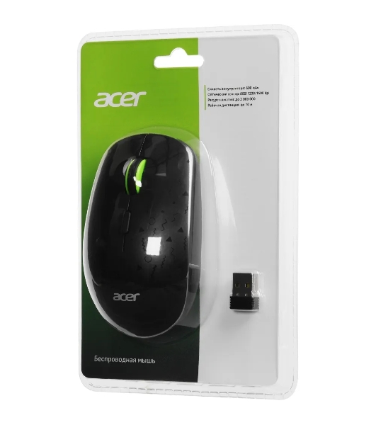 Мышь беспроводная Acer OMR307 черный, 1600 dpi, радиоканал, USB, кнопки - 4