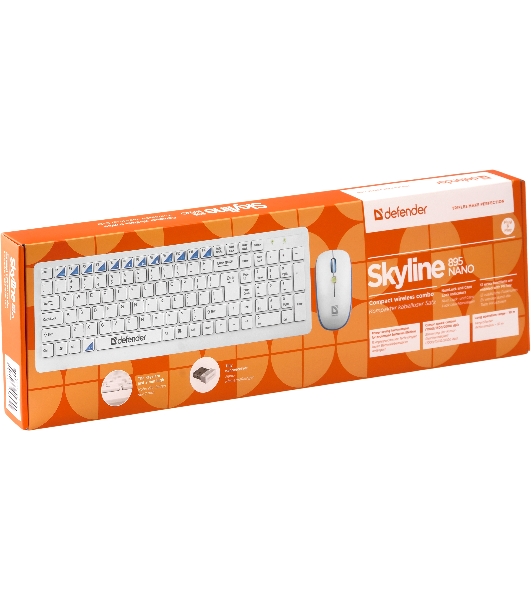 Комплект клавиатура+мышь Defender Skyline 895 беспроводной, USB, 2000 DPI, белый