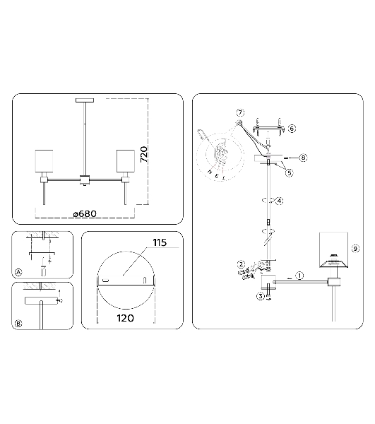 Люстра Ambrella light LH72371/5 DBS/WH темная латунь/белый E14/5 max 40W D680*720