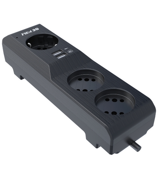 Сетевой фильтр Surge protector Pilot 3G 3xGP euro outlets, 10А/2.2 кВа, 2xUSB, 10m, черный