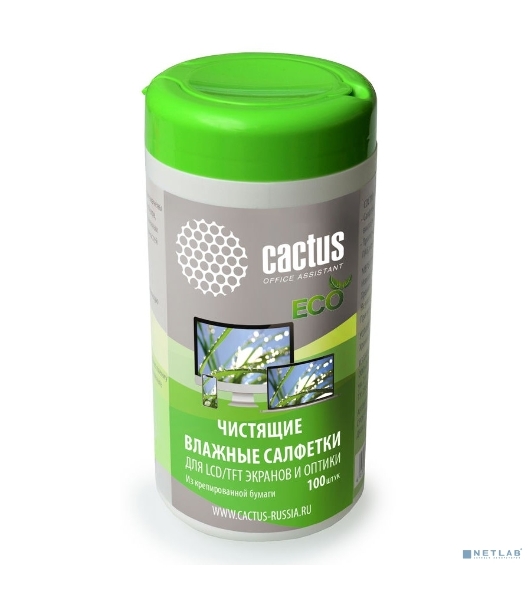 Салфетки Cactus CS-1001PE для экранов и оптики туба 100 шт влажных
