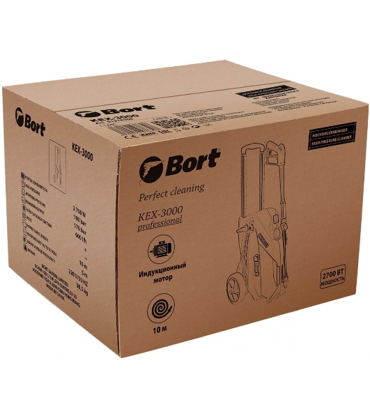 Мойка высокого давления Bort KEX-3000 91276308 3000 Вт, максимальное давление 160 бар, рабочее давление 130 бар, 7,5 л/мин, 7.3 кг, набор аксессуаров 3 шт
