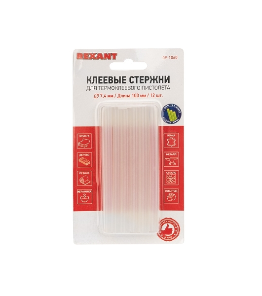 Стержни клеевые Rexant Ø 7 мм, 100 мм, прозрачные светящиеся (12 шт./уп.) (блистер)