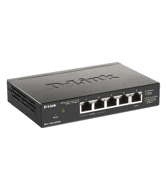 Коммутатор D-Link DGS-1100-05PDV2/A1A, 4×1 Гбит/с + 1×1 Гбит/с PD, настраиваемый