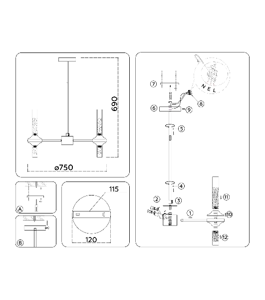 Люстра Ambrella light LH55360/14 BS/CL латунь/прозрачный G9/14 max 30W D750*690