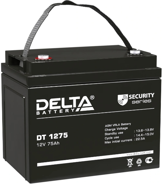 Аккумуляторная батарея Delta DT 1275 напряжение 12В, емкость 75А·ч (259х169х213мм)