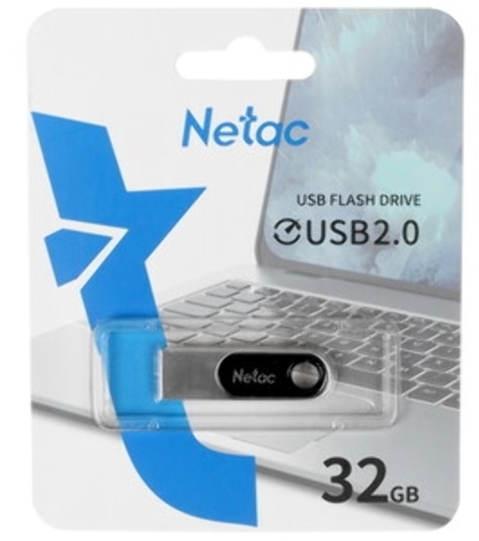 Флешка USB Netac U278 (NT03U278N-032G-20PN), 32Gb, USB 2.0, R/W 50/10, серебристый/черный
