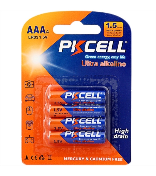 Щелочной/алкалиновый элемент питания PKCELL LR03-4B тип - AAА 4 шт в блистере