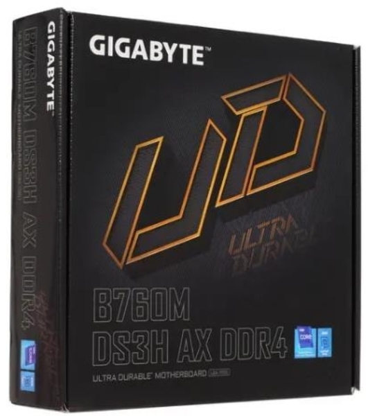 Материнская плата Gigabyte B760M DS3H AX DDR4 (V1.2/V1.3), LGA 1700, Intel B760, 4xDDR4, 4xSATA, 2xM.2, 1xPCI-E 4.0 x16, 2xPCI-E 4.0 x1, 1xHDMI, 2xDP, 1x 2.5Gb LAN, 3xUSB 3.2 Gen 1, 2xUSB 2.0, 3x3.5 мм, 7.1, Micro-ATX