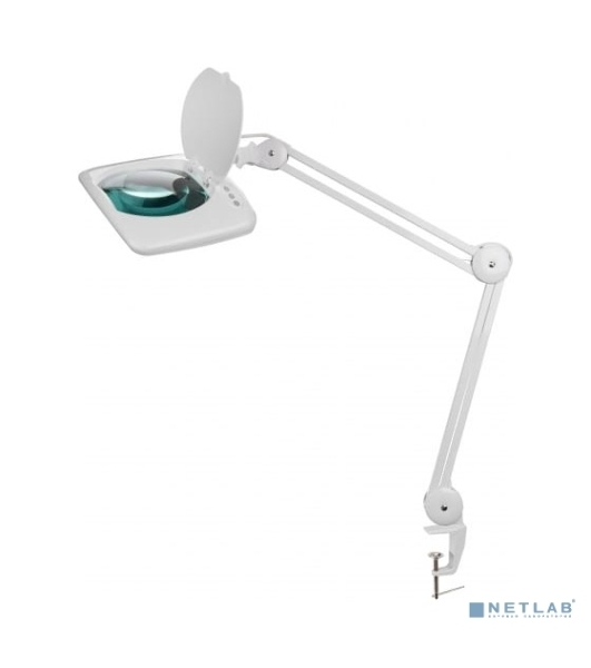 Лупа на струбцине Rexant, квадратная, 5D, с подсветкой 60 SMD LED, сенсорный регулятор яркости, белая