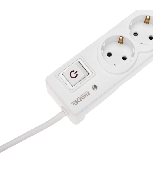 Сетевой фильтр 5 гнезд, 3м, 3х1,5мм², с автовыкл, 2 USB, белый Kranz
