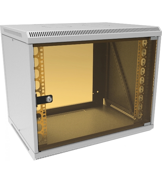 Шкаф коммутационный Suprlan (05-1093) настенный 12U 600x450 мм пер. дв. стекл направл. под закл. гайки 70 кг RAL 7035 385 мм 19 кг 500 мм
