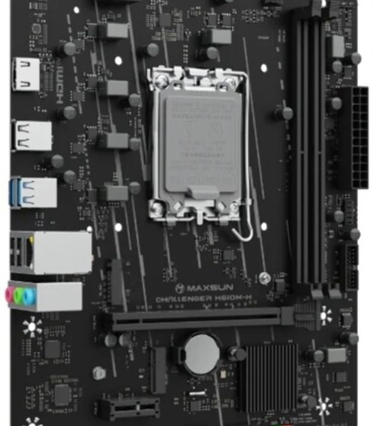 Материнская плата Maxsun Challenger H610M-H V1, LGA1700, Intel H610, 2xDDR4, 2xSATA, 1xM.2, 1xPCIe 4.0 x16, 1xPCIe 3.0 x1, 1xHDMI, 1x1Gb LAN, 2xUSB-A 5Gbps, 4xUSB-A 2.0, 2x3.5 мм, 5.1, mATX