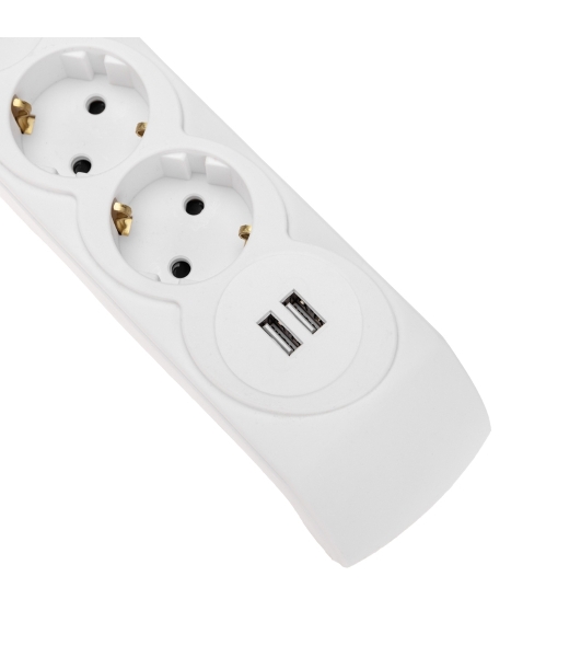Сетевой фильтр 5 гнезд, 3м, 3х1,5мм², с автовыкл, 2 USB, белый Kranz