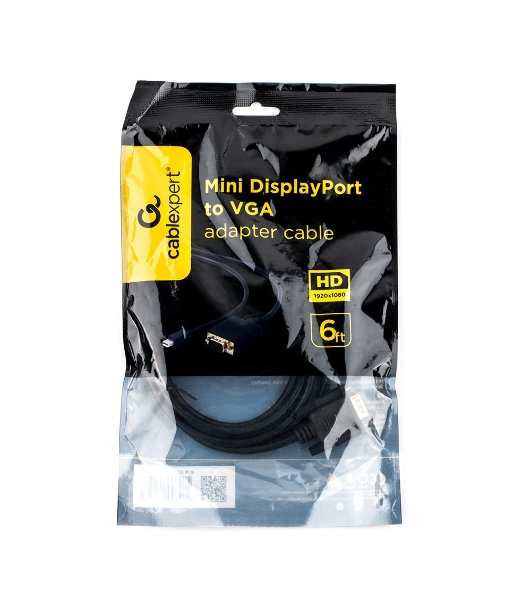 Кабель Cablexpert mDP-VGA, 20M/15M, 1.8м, черный, позол.разъемы, пакет (CC-mDPM-VGAM-6)