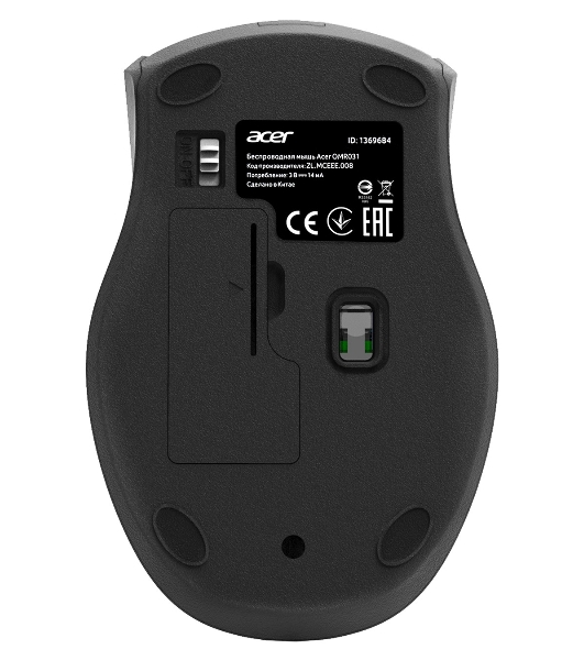 Мышь беспроводная Acer OMR031 черный/синий, 1600 dpi, радиоканал, USB, кнопки - 4