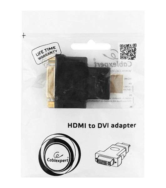 Переходник Gembird Переходник HDMI-DVI 19M/25F, золотые разъемы, пакет