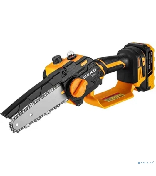 Пила цепная аккумуляторная DEKO DKCHS 20-6 PRO, 4' и 6', 20В, 2x2.2А·ч, 2 шины и 2 цепи в кейсе