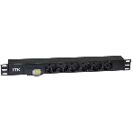 Блок розеток ITK PDU 7 розеток DIN49440 (нем. cтанд.) с LED выключателем, 1U, шнур 2м вилка DIN49441 (нем. станд.), профиль из ПВХ, черный, фото 1