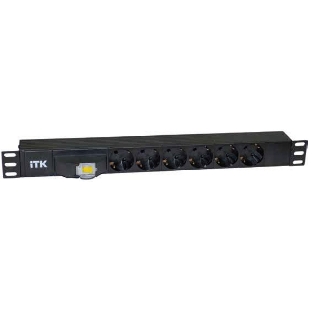 Блок розеток ITK PDU 7 розеток DIN49440 (нем. cтанд.) с LED выключателем, 1U, шнур 2м вилка DIN49441 (нем. станд.), профиль из ПВХ, черный