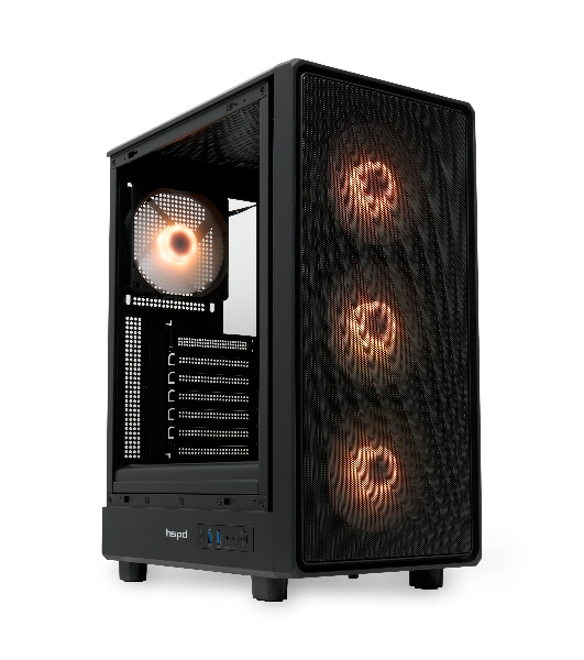 Компьютерный корпус HSPD M510, Mesh Mid Tower, черный, TG, 0.5 SPCC, 4x120мм ARGB ATX, mATX, mITX 180/280/160мм 1x2.5', 1x3.5', 7xPCI 2xUSB-A 3.0 517x277x418мм