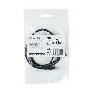 Кабель USB2.0 Cablexpert (RU) AM/Type-C CCP-USB2-AMCM-1M-RU-B, 3A, 36Вт, QC3.0, медь, двойной экран, 1м, черный, пакет