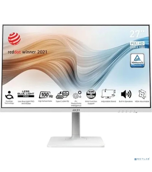 Монитор 27' MSI Modern MD272XPW IPS 1920x1080, 100 Гц, 4 мс, 16:9, 300 кд/м², HDMI 1.4b, DP, USB-C, динамики, HDR10, белый