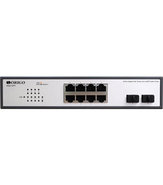 Коммутатор неуправляемый PoE ORIGO Unmanaged Switch 8x1000Base-T PoE, 2x1000Base-X SFP, PoE Budget 120W, 19' w/brackets