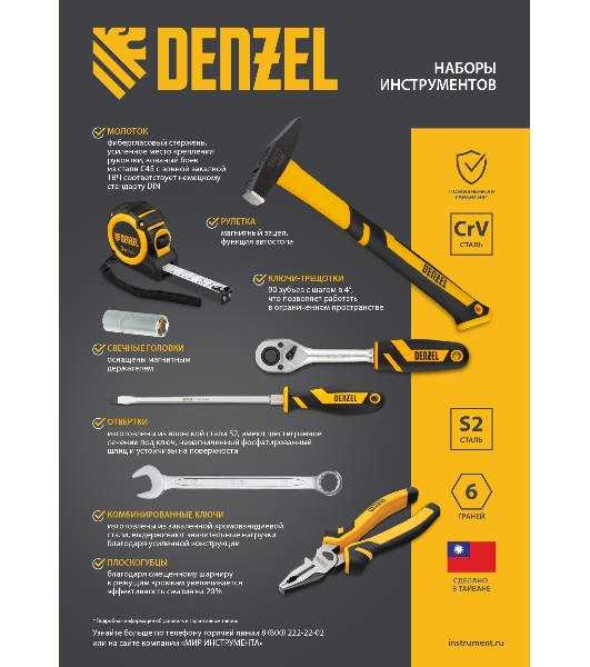 Набор инструментов Denzel 1/2', 1/4', CrV, S2, пластиковый кейс, 122 предмета