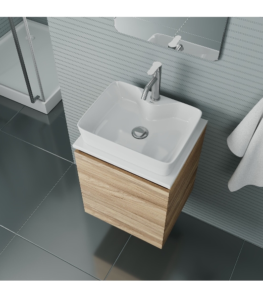 Тумба Bau Dream Blackwood 50 с дверцей, раковина BAU Cerama 48х37 белая, смеситель Hotel Dream, нерж. сталь, выпуск клик клак, хром