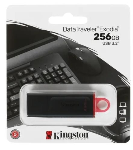 Флешка USB Kingston DataTraveler Exodia (DTX/256GB), 256Gb, USB 3.2 Gen 1, R/W 200/60, черный/розовый