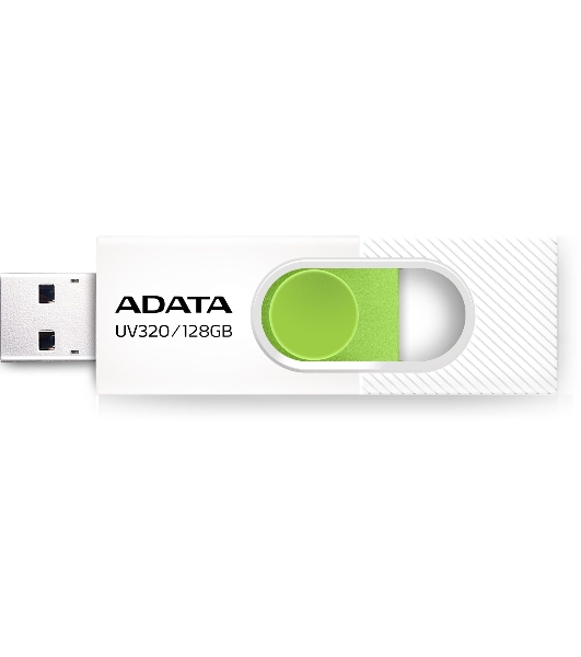 Флешка USB ADATA UV320 (AUV320-128G-RWHGN), 128Gb, USB 3.2 Gen1, R/W 100/30, белый/зеленый
