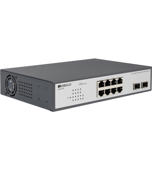 Коммутатор неуправляемый PoE ORIGO Unmanaged Switch 8x1000Base-T PoE, 2x1000Base-X SFP, PoE Budget 120W, 19' w/brackets
