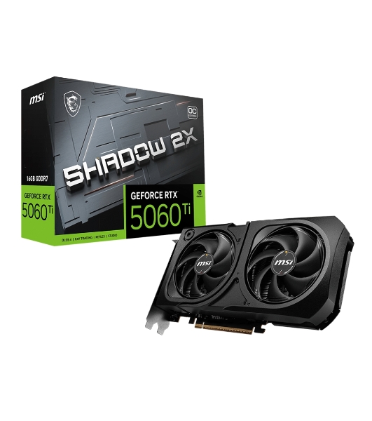 Видеокарта MSI RTX 5060 Ti 16G SHADOW 2X OC PLUS, NVIDIA RTX 5060 Ti, 16 ГБ GDDR7, 128 бит, PCI-e 5.0, 1xHDMI, 3xDP, 2617 МГц