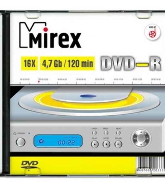 Диск DVD-R Mirex 4.7 Gb, 16x, Slim Case (1), (1/200)