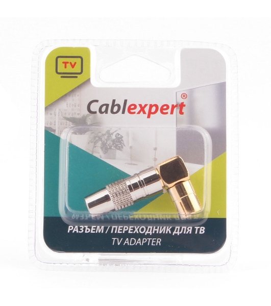 Разъем Cablexpert TVPL-08,TV (мама) позолоченный, латунь OD8.5, 90 градусов, блистер