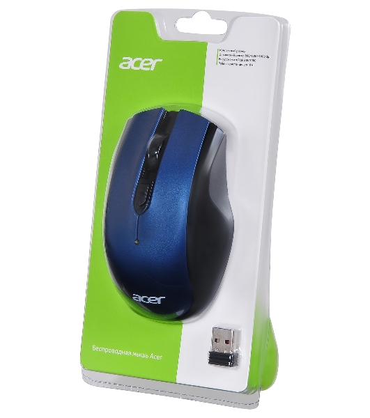 Мышь беспроводная Acer OMR031 черный/синий, 1600 dpi, радиоканал, USB, кнопки - 4