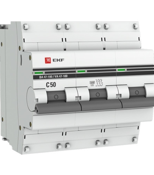 Выключатель автоматический EKF mcb47100-3-50C-pro 3P 50А (C) 10kA ВА 47-100 EKF PROxima