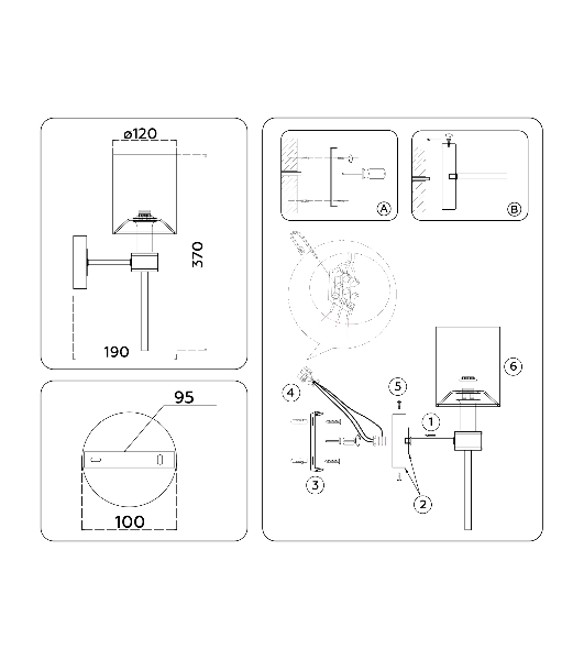 Настенный светильник Ambrella light LH72375 DBS/WH темная латунь/белый E14 max 40W 190*120*370