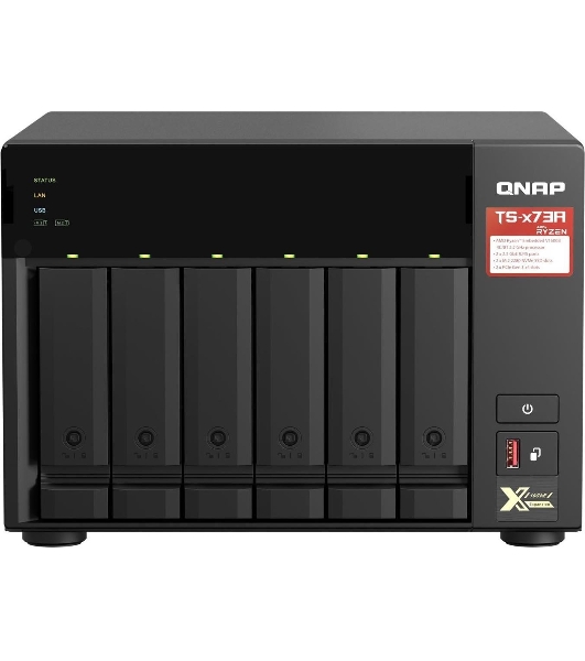 Сетевое хранилище без дисков SMB QNAP TS-673A-8G NAS, 6 trays 3,5'/2,5', 2x2,5 GbE BASE-T, 2 x M.2 NVMe 2280 slots, quad-core AMD Ryzen V1500B 2,2 GHz, 8 Gb SO-DIMM DDR4 (1 x 8 Gb) up to 64Gb (2x32 Gb)