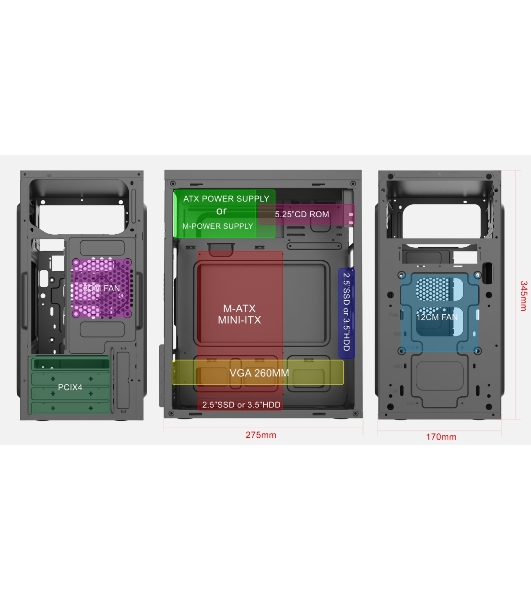 Компьютерный корпус с блоком питания 450Вт./Case Forza mATX case, black, w/PSU 450W 12cm, w/2xUSB 2.0, w/pwr cord, w/o FAN