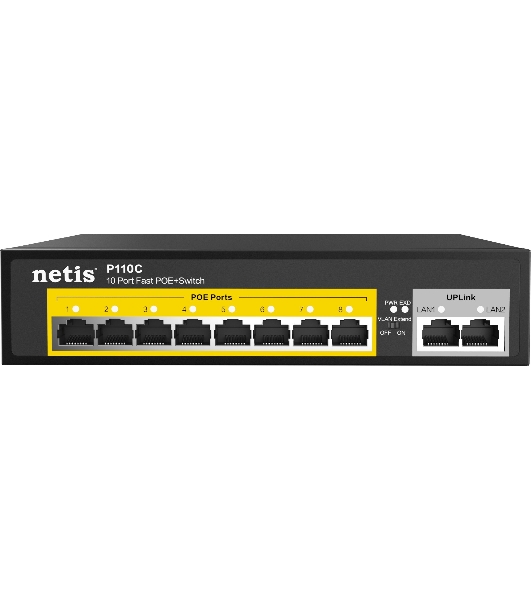 Коммутатор Netis P110C 10-портовый PoE+ коммутатор Fast Ethernet/8*PoE+ 2 порта 802.3af/802.3at